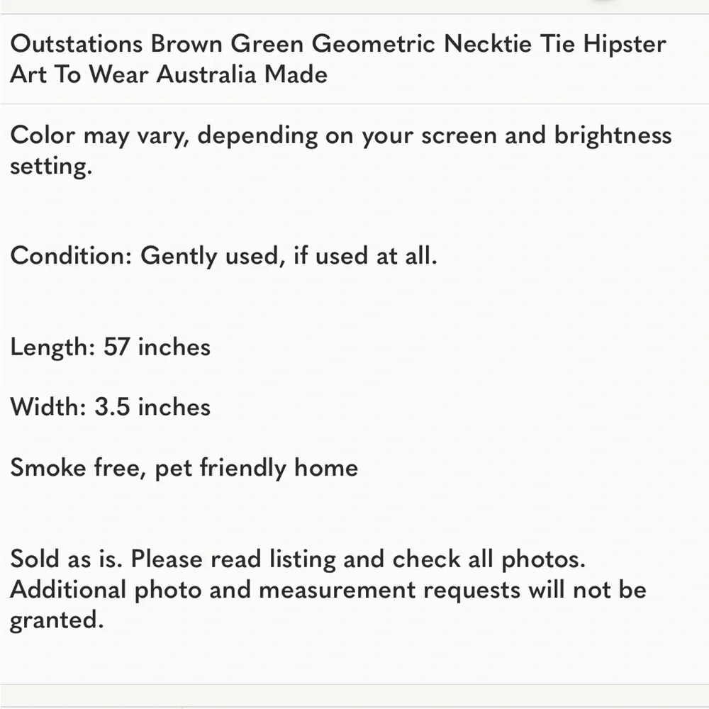 Outstations Brown Green Geometric Necktie Tie Hipster Art To Wear Australia Made